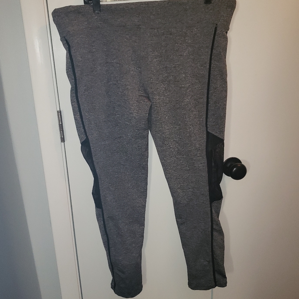 S2 1x grey sheer mesh inset athletic yoga leggings - Picture 5 of 13